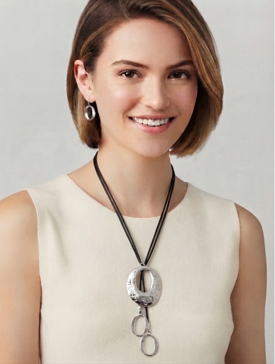 Circle Pendant Necklace W/ Tassel & Oval Earrings Set